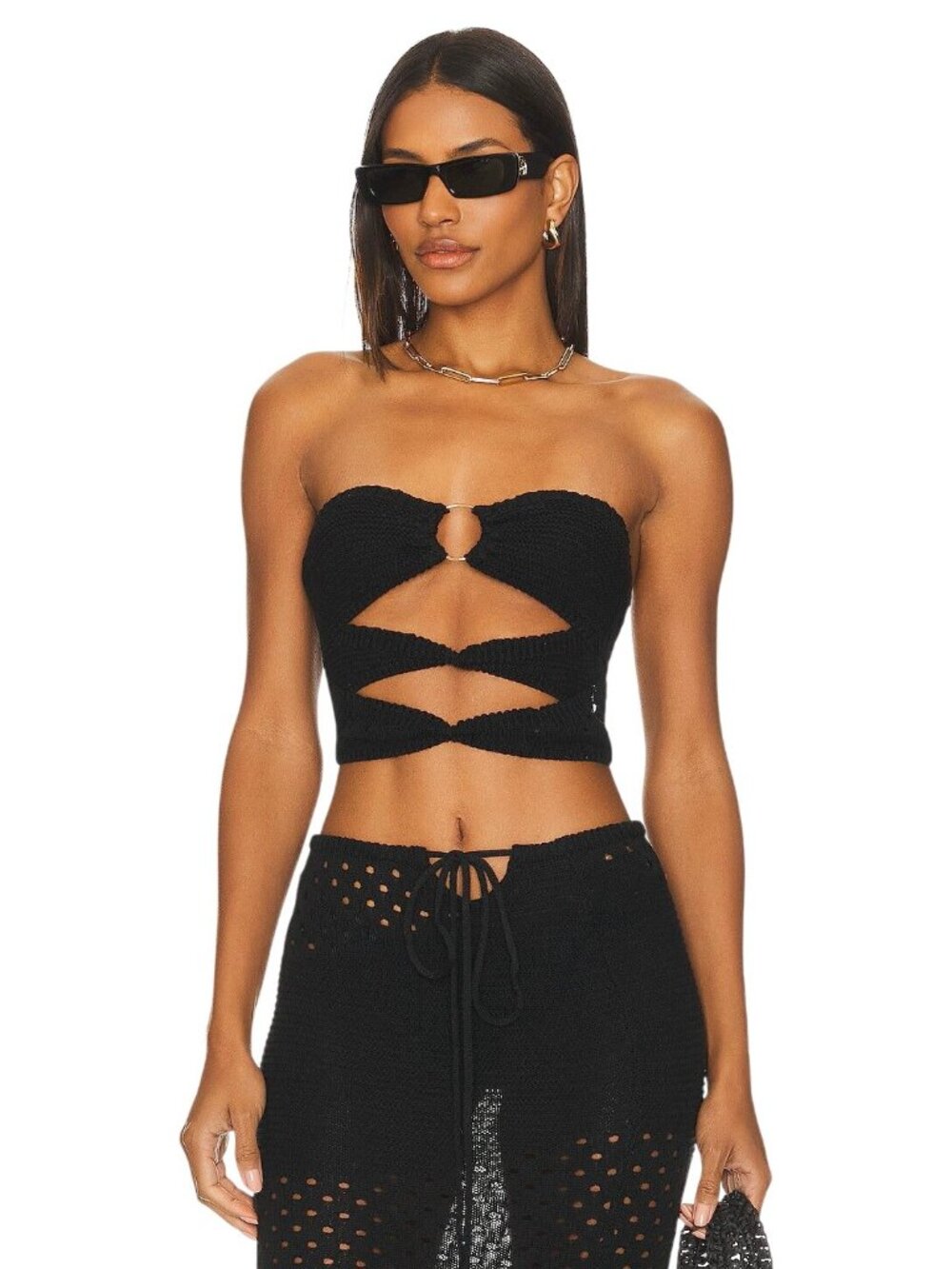 SNDYS X Revolve Whitehaven Top in Black Small New Womens Cut out Cropped Tube Ba